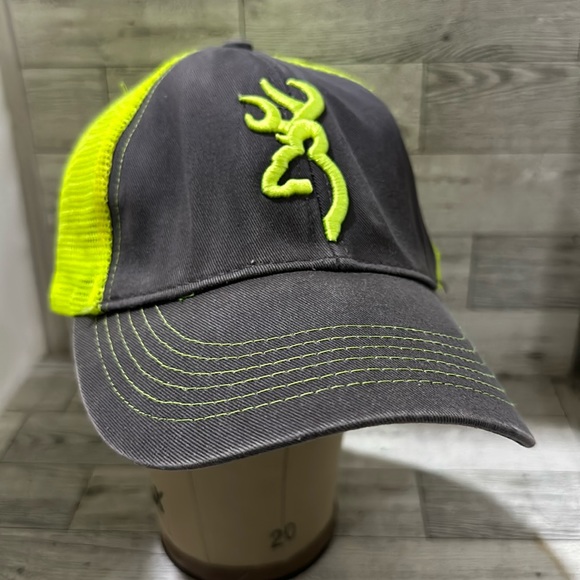 Browning gray neon green trucker baseball cap hat - Picture 1 of 6